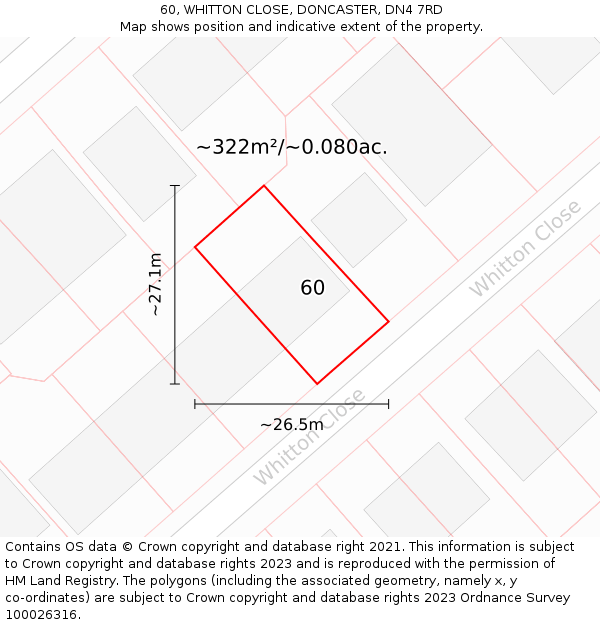 60, WHITTON CLOSE, DONCASTER, DN4 7RD: Plot and title map