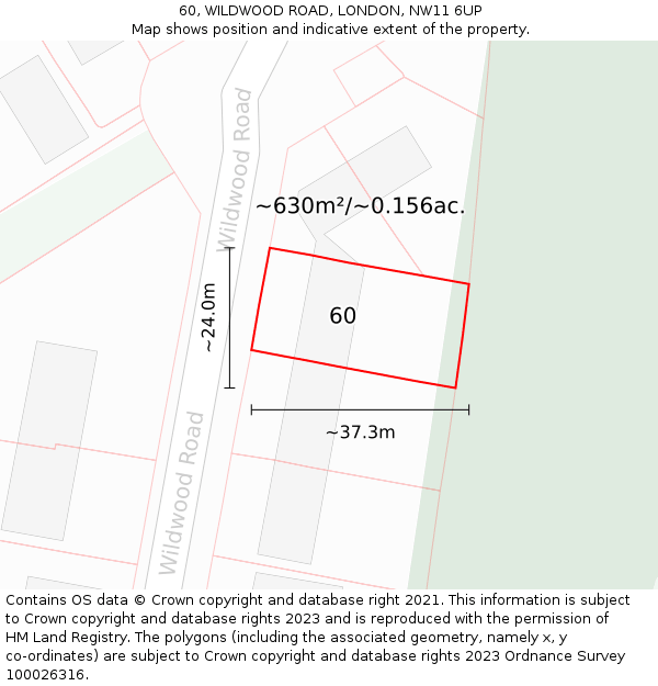 60, WILDWOOD ROAD, LONDON, NW11 6UP: Plot and title map