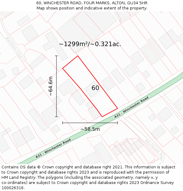 60, WINCHESTER ROAD, FOUR MARKS, ALTON, GU34 5HR: Plot and title map
