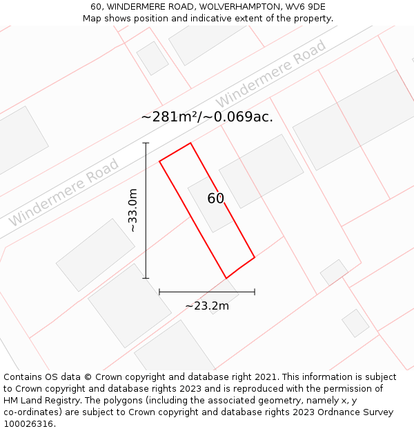 60, WINDERMERE ROAD, WOLVERHAMPTON, WV6 9DE: Plot and title map