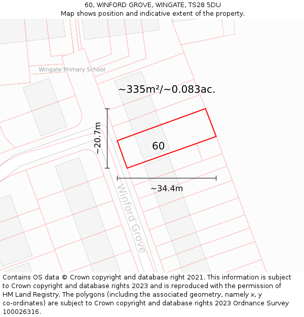 60, WINFORD GROVE, WINGATE, TS28 5DU: Plot and title map