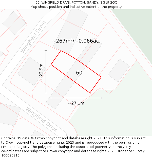 60, WINGFIELD DRIVE, POTTON, SANDY, SG19 2GQ: Plot and title map