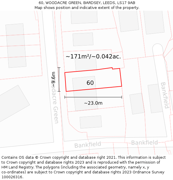 60, WOODACRE GREEN, BARDSEY, LEEDS, LS17 9AB: Plot and title map
