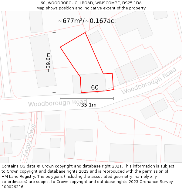 60, WOODBOROUGH ROAD, WINSCOMBE, BS25 1BA: Plot and title map