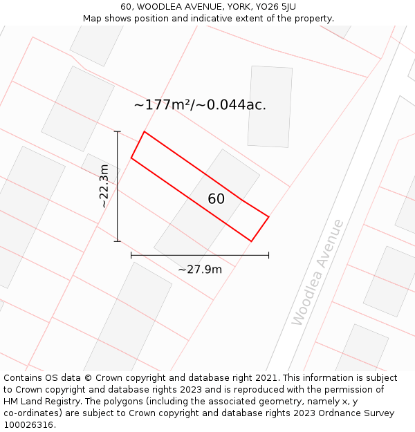 60, WOODLEA AVENUE, YORK, YO26 5JU: Plot and title map