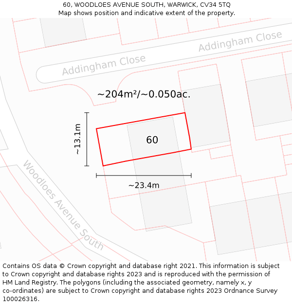 60, WOODLOES AVENUE SOUTH, WARWICK, CV34 5TQ: Plot and title map