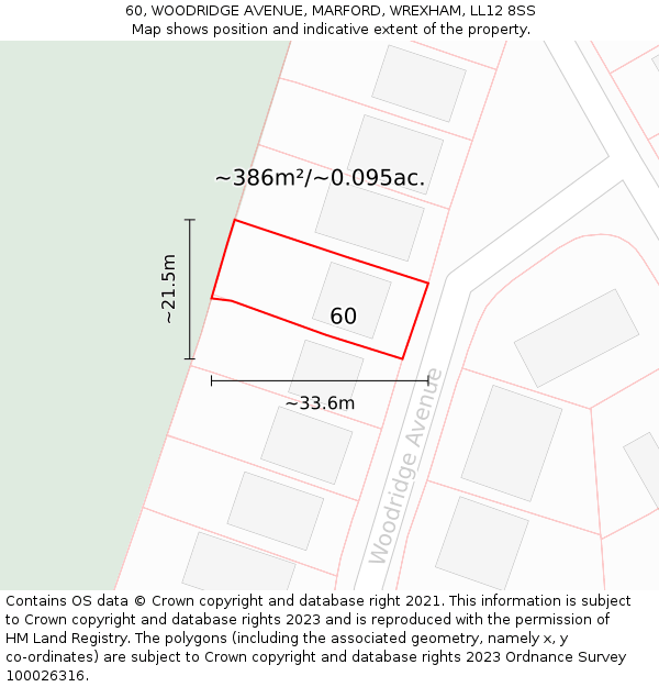 60, WOODRIDGE AVENUE, MARFORD, WREXHAM, LL12 8SS: Plot and title map