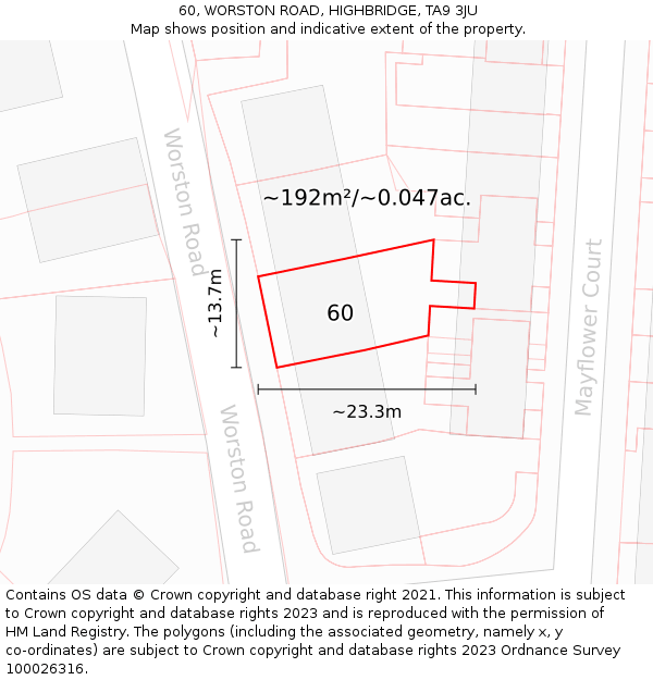 60, WORSTON ROAD, HIGHBRIDGE, TA9 3JU: Plot and title map