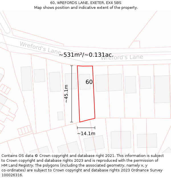 60, WREFORDS LANE, EXETER, EX4 5BS: Plot and title map