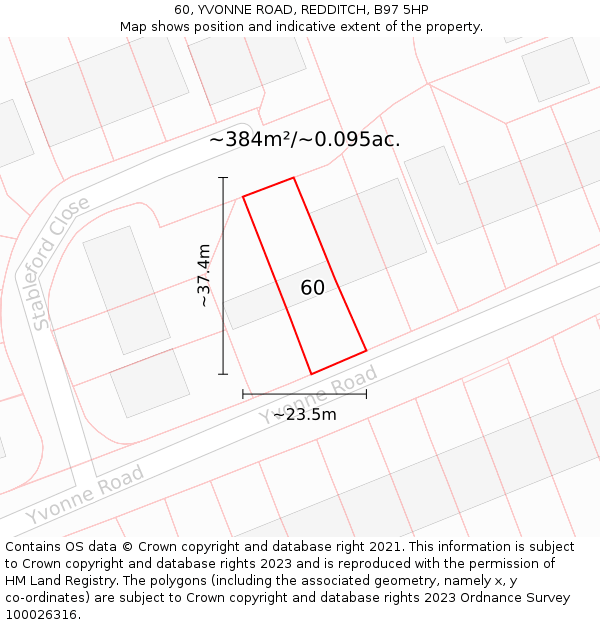 60, YVONNE ROAD, REDDITCH, B97 5HP: Plot and title map