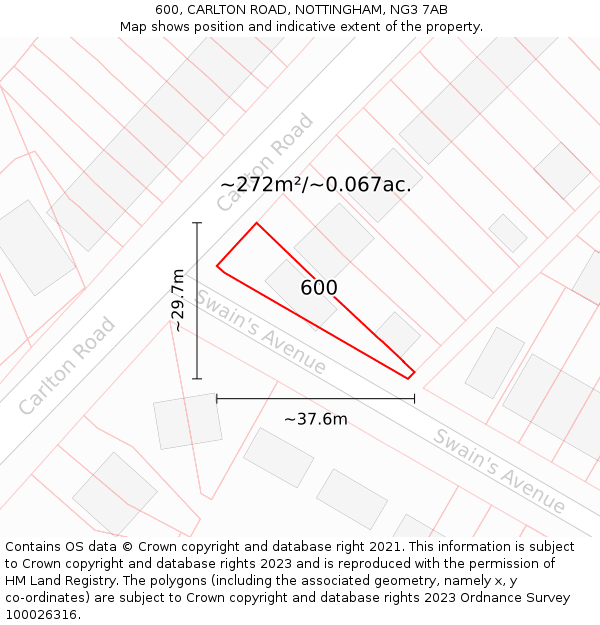 600, CARLTON ROAD, NOTTINGHAM, NG3 7AB: Plot and title map