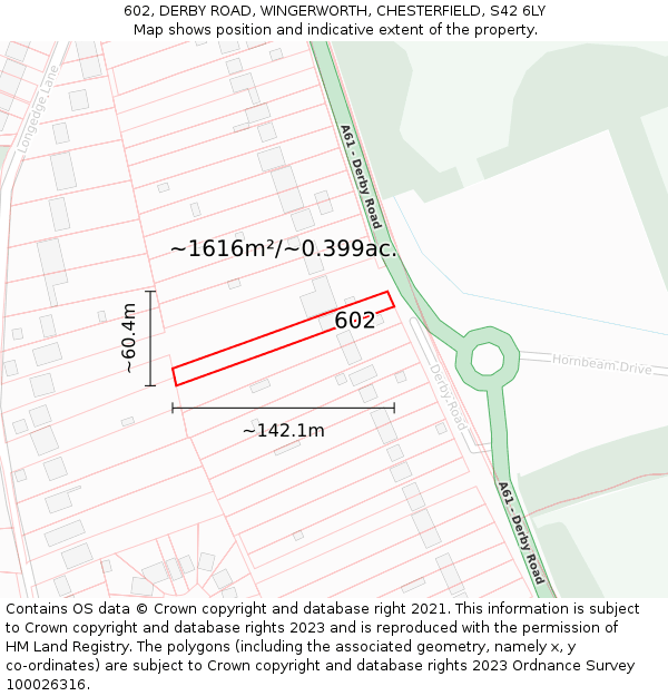 602, DERBY ROAD, WINGERWORTH, CHESTERFIELD, S42 6LY: Plot and title map