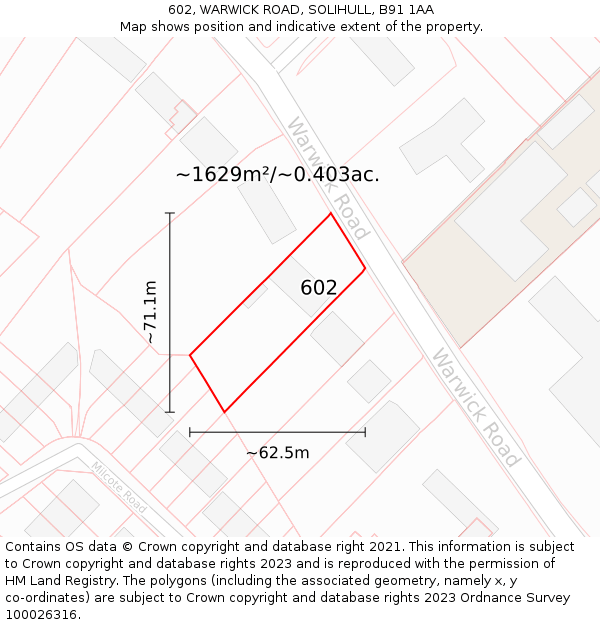 602, WARWICK ROAD, SOLIHULL, B91 1AA: Plot and title map