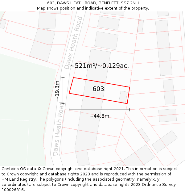 603, DAWS HEATH ROAD, BENFLEET, SS7 2NH: Plot and title map