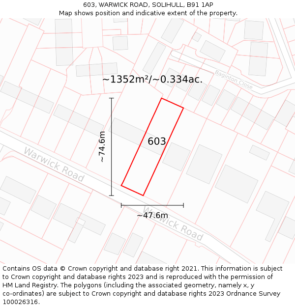 603, WARWICK ROAD, SOLIHULL, B91 1AP: Plot and title map