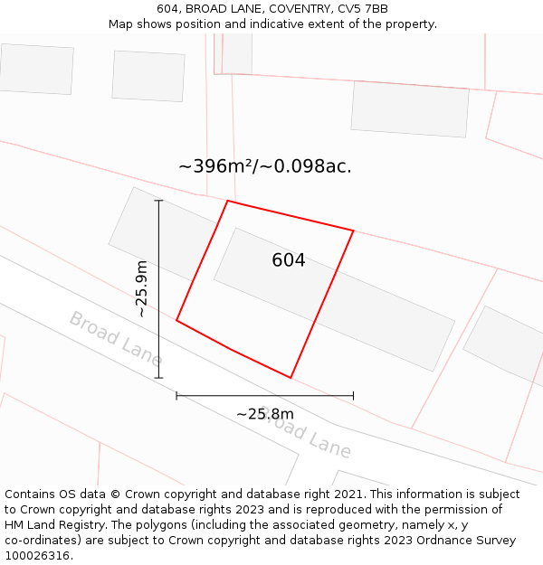 604, BROAD LANE, COVENTRY, CV5 7BB: Plot and title map