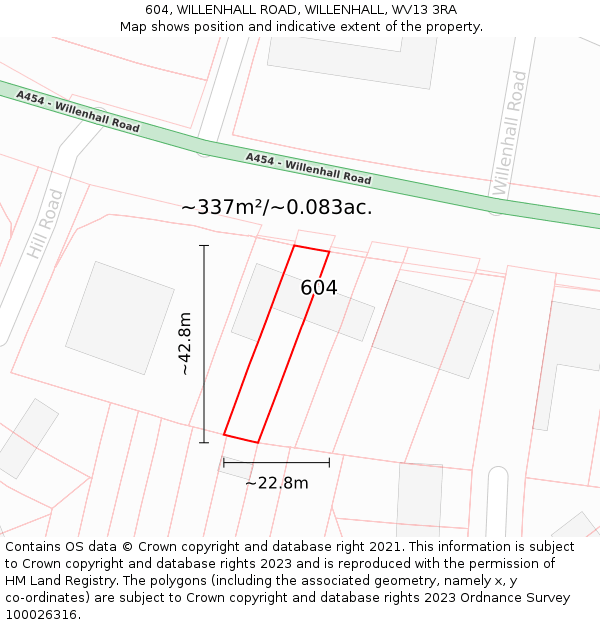 604, WILLENHALL ROAD, WILLENHALL, WV13 3RA: Plot and title map