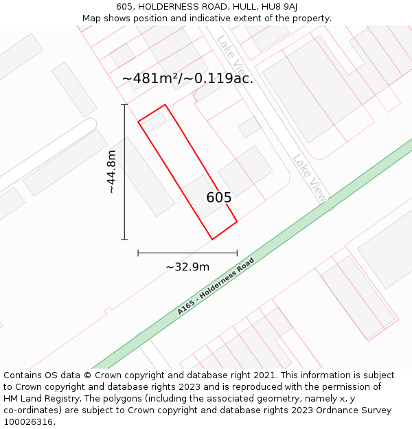 605, HOLDERNESS ROAD, HULL, HU8 9AJ: Plot and title map