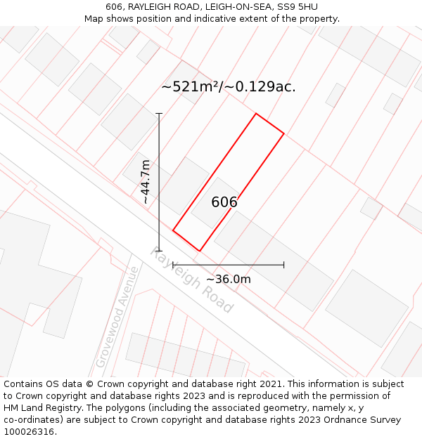 606, RAYLEIGH ROAD, LEIGH-ON-SEA, SS9 5HU: Plot and title map