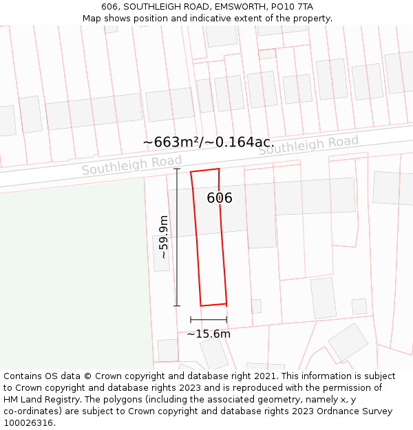 606, SOUTHLEIGH ROAD, EMSWORTH, PO10 7TA: Plot and title map