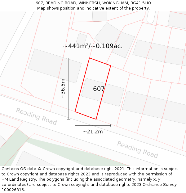 607, READING ROAD, WINNERSH, WOKINGHAM, RG41 5HQ: Plot and title map