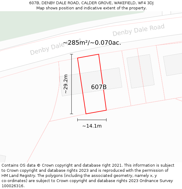 607B, DENBY DALE ROAD, CALDER GROVE, WAKEFIELD, WF4 3DJ: Plot and title map