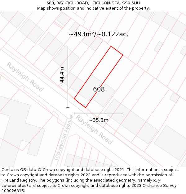 608, RAYLEIGH ROAD, LEIGH-ON-SEA, SS9 5HU: Plot and title map