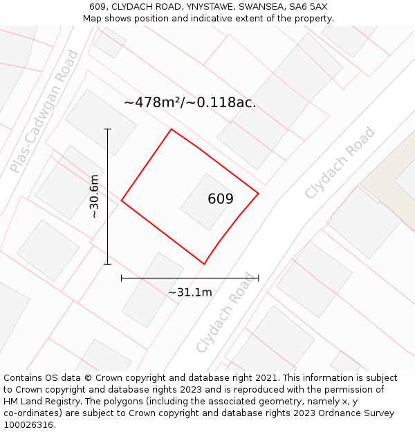 609, CLYDACH ROAD, YNYSTAWE, SWANSEA, SA6 5AX: Plot and title map