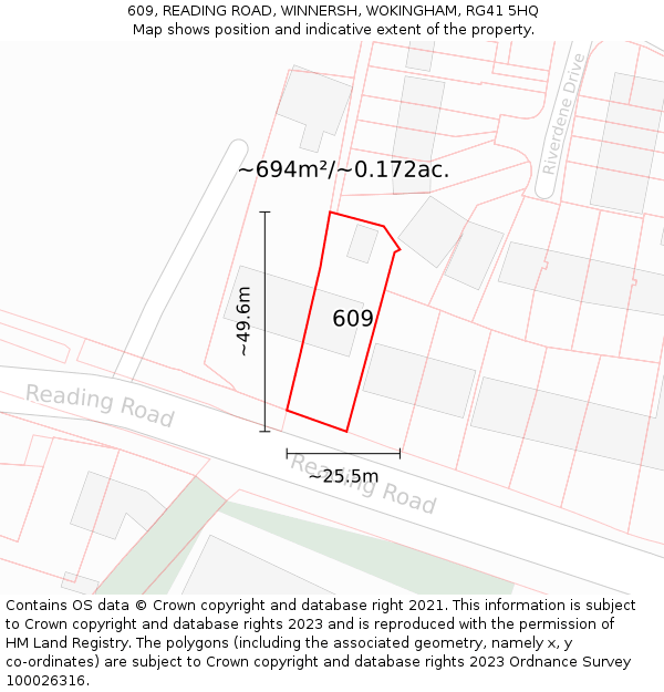 609, READING ROAD, WINNERSH, WOKINGHAM, RG41 5HQ: Plot and title map