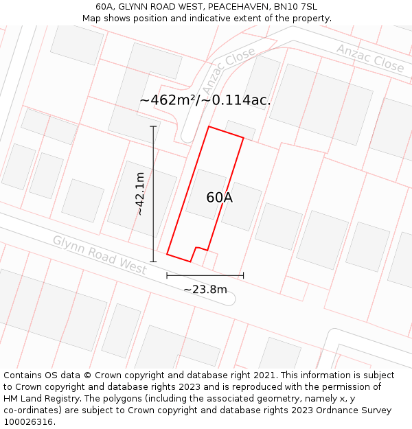 60A, GLYNN ROAD WEST, PEACEHAVEN, BN10 7SL: Plot and title map