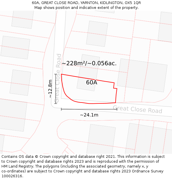 60A, GREAT CLOSE ROAD, YARNTON, KIDLINGTON, OX5 1QR: Plot and title map