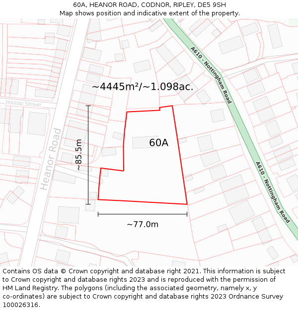 60A, HEANOR ROAD, CODNOR, RIPLEY, DE5 9SH: Plot and title map