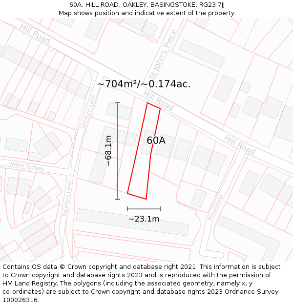 60A, HILL ROAD, OAKLEY, BASINGSTOKE, RG23 7JJ: Plot and title map