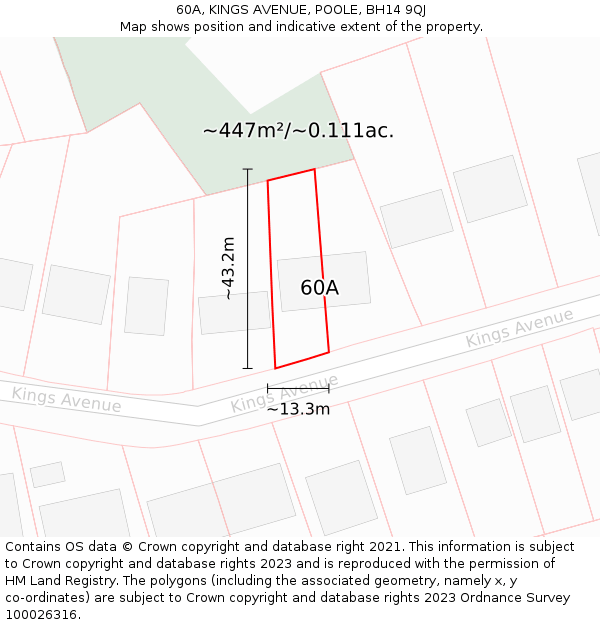 60A, KINGS AVENUE, POOLE, BH14 9QJ: Plot and title map