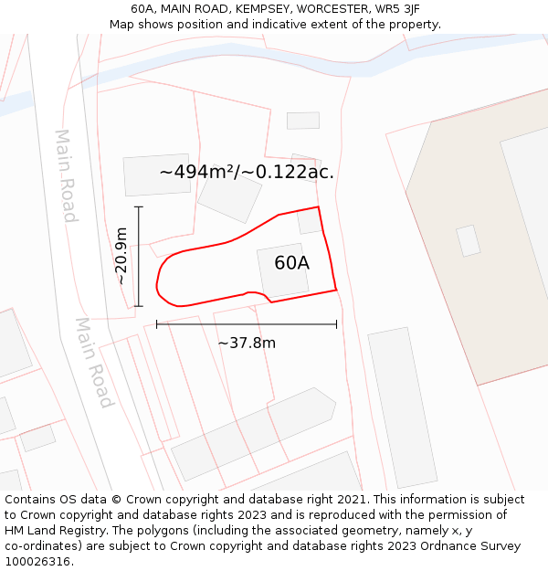 60A, MAIN ROAD, KEMPSEY, WORCESTER, WR5 3JF: Plot and title map