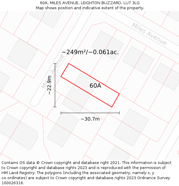 60A, MILES AVENUE, LEIGHTON BUZZARD, LU7 3LG: Plot and title map