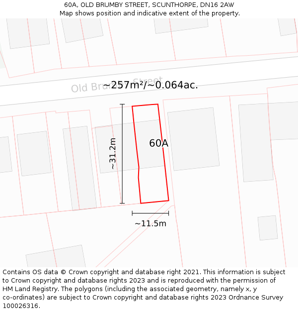 60A, OLD BRUMBY STREET, SCUNTHORPE, DN16 2AW: Plot and title map