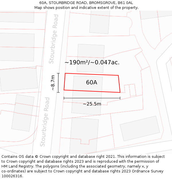 60A, STOURBRIDGE ROAD, BROMSGROVE, B61 0AL: Plot and title map