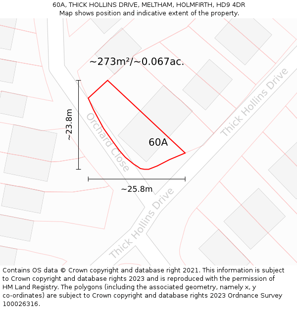 60A, THICK HOLLINS DRIVE, MELTHAM, HOLMFIRTH, HD9 4DR: Plot and title map