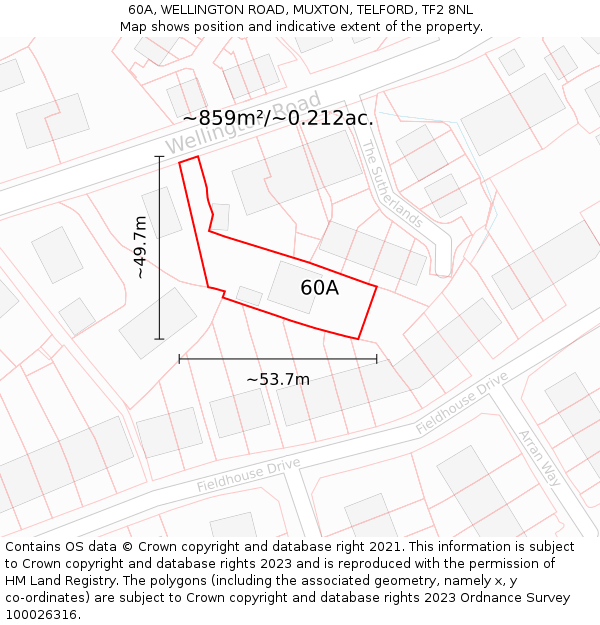 60A, WELLINGTON ROAD, MUXTON, TELFORD, TF2 8NL: Plot and title map