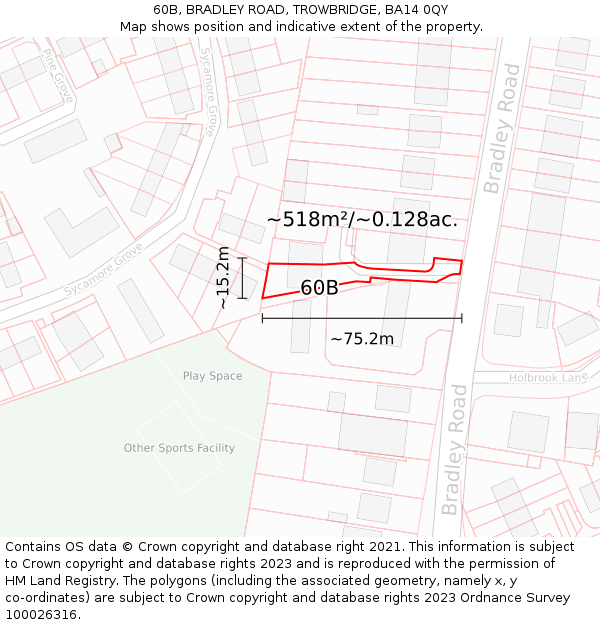 60B, BRADLEY ROAD, TROWBRIDGE, BA14 0QY: Plot and title map