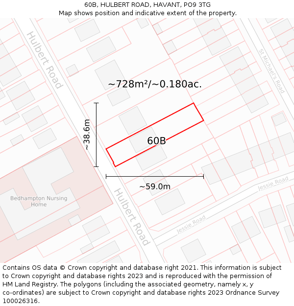 60B, HULBERT ROAD, HAVANT, PO9 3TG: Plot and title map