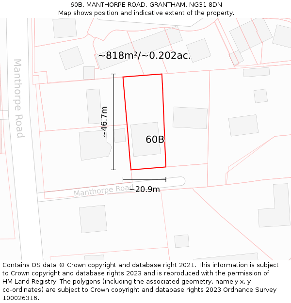 60B, MANTHORPE ROAD, GRANTHAM, NG31 8DN: Plot and title map