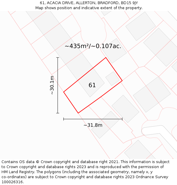 61, ACACIA DRIVE, ALLERTON, BRADFORD, BD15 9JY: Plot and title map