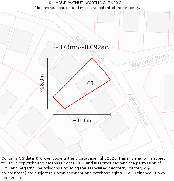 61, ADUR AVENUE, WORTHING, BN13 3LL: Plot and title map