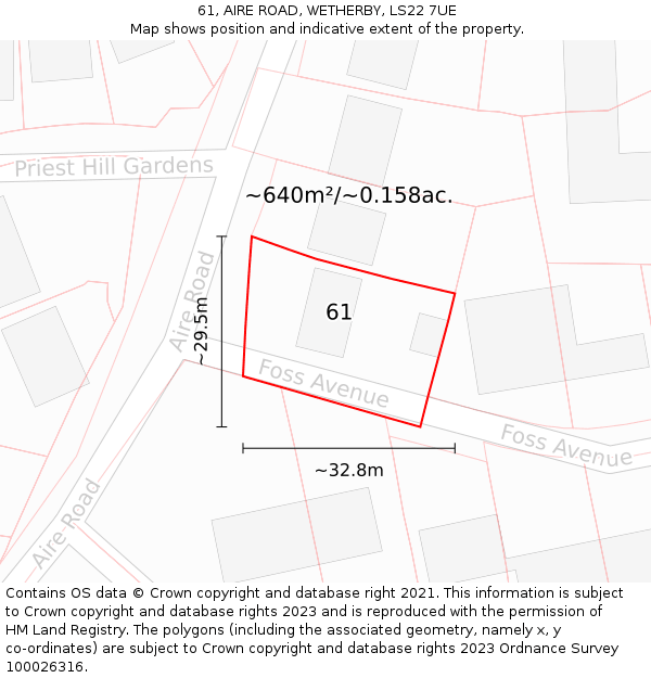 61, AIRE ROAD, WETHERBY, LS22 7UE: Plot and title map