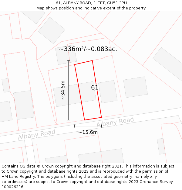 61, ALBANY ROAD, FLEET, GU51 3PU: Plot and title map