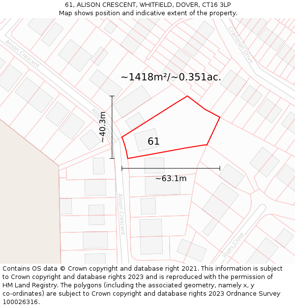 61, ALISON CRESCENT, WHITFIELD, DOVER, CT16 3LP: Plot and title map