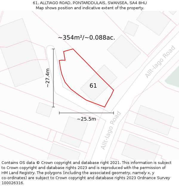 61, ALLTIAGO ROAD, PONTARDDULAIS, SWANSEA, SA4 8HU: Plot and title map