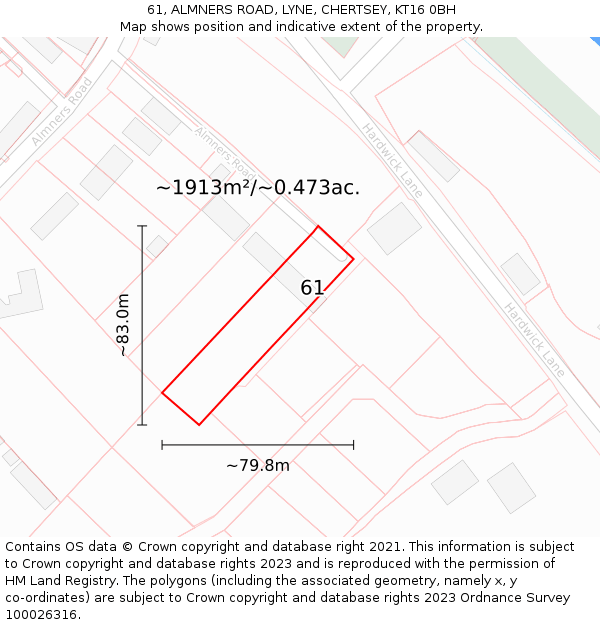 61, ALMNERS ROAD, LYNE, CHERTSEY, KT16 0BH: Plot and title map